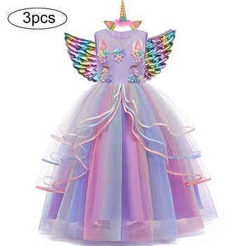 Dúha Unicorn Dievčatá Šaty Vianočný Večierok Dlhé Šaty Halloween, Karneval, Kostým, Detský Narodeniny Princezná Šaty od 3 do 14 rokov