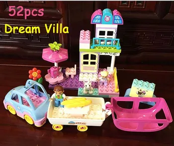 GOROCK 52Pcs Duplo Princezná Villa sogno auto na Elektrický pohon s hudbou Veľké Častice Tehly Vzdelávacie Stavebné Bloky pre Dievčatá, hračky
