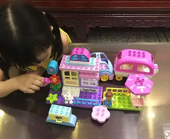 GOROCK 52Pcs Duplo Princezná Villa sogno auto na Elektrický pohon s hudbou Veľké Častice Tehly Vzdelávacie Stavebné Bloky pre Dievčatá, hračky