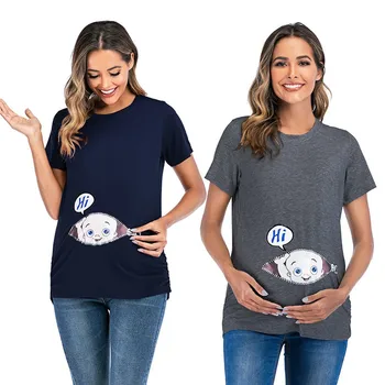 Ženy Materskej Krátky Rukáv Roztomilé Dieťa Tlač Topy T-shirt Tehotenstva, Oblečenie pre Tehotné Ženy Materskej Oblečenie