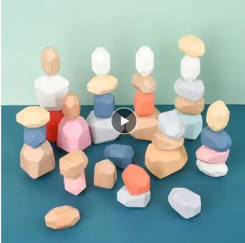 Drevené Kameň Jenga Stavebným Tvorivé Nordic Štýl Stohovanie Hra Rainbow Vyvažovanie Montessori Hračky Pre Deti Detský Darček