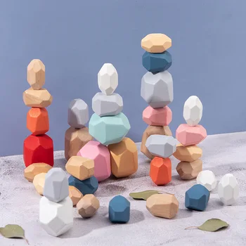 Drevené Kameň Jenga Stavebným Tvorivé Nordic Štýl Stohovanie Hra Rainbow Vyvažovanie Montessori Hračky Pre Deti Detský Darček