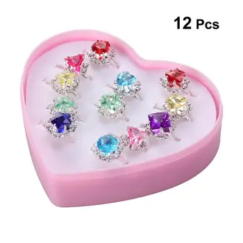 12pcs Dieťa Krúžok Krásne Farebné Diamante Prsteň Dar Bez Heart-Shaped Box
