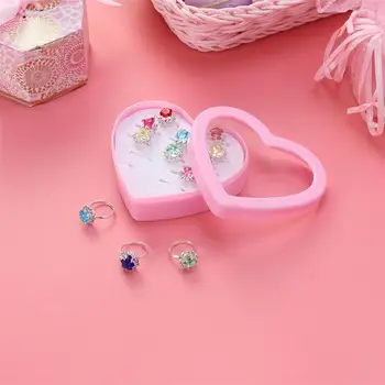 12pcs Dieťa Krúžok Krásne Farebné Diamante Prsteň Dar Bez Heart-Shaped Box