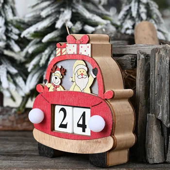 Vianočné Ozdoby Vianočné Auto Kalendár so Svetlami, Drevené Ozdoby Creative