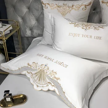 600TC posteľná bielizeň z egyptskej bavlny sady Kráľovná King size zlaté výšivky Posteľ Obliečky kryt prestieradlá/vybavené list bielizeň nastaviť nastaviť posteľ