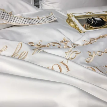 600TC posteľná bielizeň z egyptskej bavlny sady Kráľovná King size zlaté výšivky Posteľ Obliečky kryt prestieradlá/vybavené list bielizeň nastaviť nastaviť posteľ
