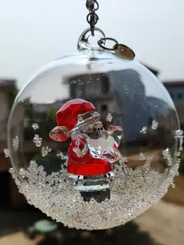 High-end Crystal Santa Claus Figúrky Miniatúry Ornament Sklo Snehuliak Craft Vianoce, Výzdoba Auta visí Dekor Domova Deti darček