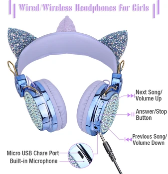 Deti Bluetooth 5.0 Headset s Darčekovej krabičke, Dievčatá Jednorožec Bezdrôtové Slúchadlá s Náramok, Telefónu, Tabletu, Notebooku Prilba S Mic