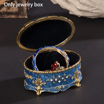 Darček Displej Kolekcia Vintage Šperky Box Cestovné Prenosné Oválne Prípade Retro Smalt Náhrdelník Prachotesný Náramok Európsky Štýl