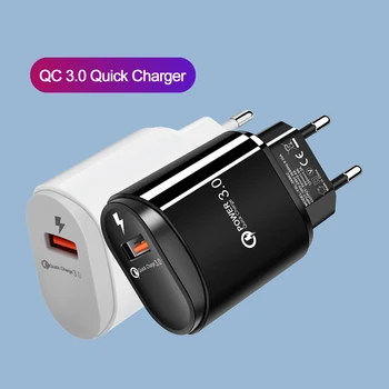 QC3.0 Elipsy Rýchlo Nabíjačka EÚ a USA Plug Qualcomm Rýchle Nabíjanie Nabitie Stenu Adaptér USB Nabíjačka Pre iPhone, Samsung, LG Smartphone