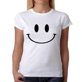 Nové Módne Úsmev Na Tvári Šťastný Listov Tlač Krátke Bavlnené Tričko Pre Ženy Top T-Shirt Ženy Ženy Plus Veľkosť Grafiky
