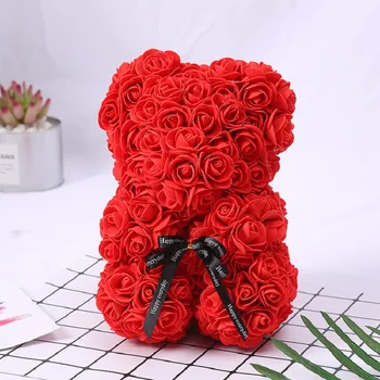 HORÚCE Valentines Day Darček 25 cm Teddy Rose Medveď červené ružové DIY Umelé PE Kvetinová Výzdoba Pre Priateľku, Manželku Ženy Romatic Darček
