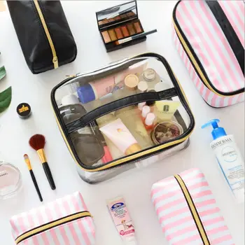 Jasné, make-up Prípade 4 Ks Priehľadné PVC Kozmetická Taška Ženy Ružový Cestovný Toaletná Taška Organizátor Nastaviť Prenosné Krásy make-up tašky