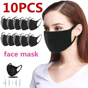 10pcs Black Úst Maska Priedušná Unisex Hubky na Tvár Masku Opakovane Proti Znečisteniu ochranný Štít na Tvár a Vietor Dôkaz Úst Kryt