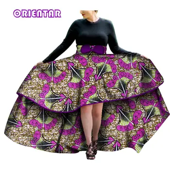 Módne Dlhé Sukne Ženy Afriky Oblečenie Africkej Tlače Bavlna Bazin Riche Vysoký Pás Skladaná Sukňa Ženy Swing Sukne WY3601