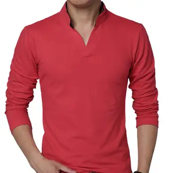 Nové Oblečenie Jeseň Streetwear Ležérne Módne Muži T-jednofarebné tričko Dlhý Rukáv V Krku Tenký Pulóver Hore na Jar