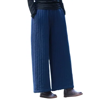 2018 nové zimné bavlnená posteľná bielizeň pantalon femme ženy retro voľné bežné nohavice bavlna pantalones zahustiť široké nohavice