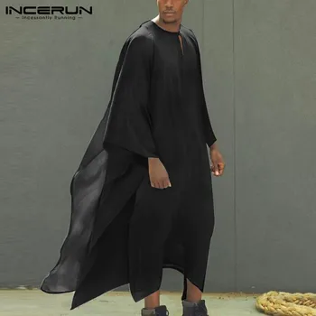 INCERUN Vintage Muži Takí Voľné Streetwear Nepravidelný Kaftane Farbou Islamskej arabské Moslimské Kaftan O Krk Mužov Oblečenie S-5XL 7