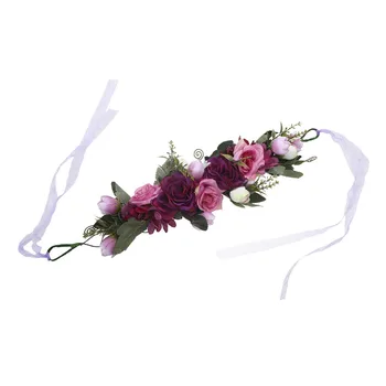 LEVAO Fialová Garland Headpiece Vintage Rose Flower hlavový most Veniec Hairband Party Girl Vlasy Príslušenstvo Korunu so Stuhou