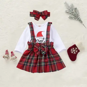 Pudcoco Vianočné Oblečenie Nastaviť Santa Baby Dlhý Rukáv Romper 1. Narodeniny Tutu Maškarný Strany Popruh Šaty Červené Koberčeky Sukne Oblečenie