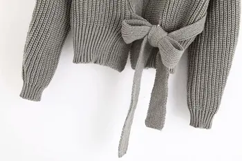 Zelený zimný pletené vesty sveter bežné dlhý rukáv V Krku sveter 2020 voľné hrubé krídla cardigan kabát