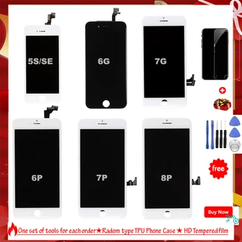 LCD Displej Pre iphone 6 displej 7 8 6S Plus Dotykový Displej Výmena Za iPhone 5 5S SE Č Mŕtvy Pixel+Tvrdené+TPU+Nástroje