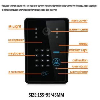 7 palcový Farebný HD Dotykovej Obrazovky Káblovej RFID Heslo Video Dvere, Telefón, Zvonček S IR Kamera, 200M Diaľkové Ovládanie Systému Intercom