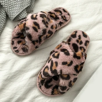 Lady Leopard Tlač Protišmykových Papuče Zime Teplá Bavlnená Topánky, Papuče Teplé Zimné Rodinné Pohodlie Obuv