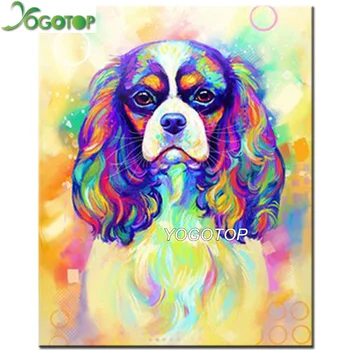YOGOTOP DIY Plné Námestie/Kolo Drahokamu Diamond Maľovanie Cavalier King Charles Spaniel pes, Pet 5D Výšivky Mozaikové Umenie YY323