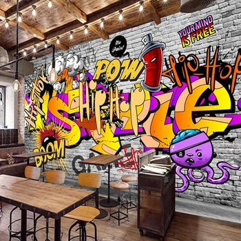Vlastné 3D Fotografie Kreslené Tapety Graffiti, Street Art Nástenné Maľby KTV Bar, Reštaurácia, Kaviareň Pozadí Dekor nástenná maľba Obývacia Izba