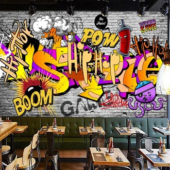 Vlastné 3D Fotografie Kreslené Tapety Graffiti, Street Art Nástenné Maľby KTV Bar, Reštaurácia, Kaviareň Pozadí Dekor nástenná maľba Obývacia Izba