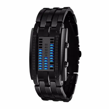 Digitálne Binárne Hodinky smart hodinky Muži Ženy Unisex Nehrdzavejúcej Ocele Dátum Black LED Náramok Športové Hodinky reloj inteligente