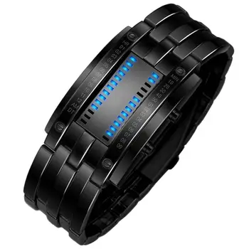 Digitálne Binárne Hodinky smart hodinky Muži Ženy Unisex Nehrdzavejúcej Ocele Dátum Black LED Náramok Športové Hodinky reloj inteligente