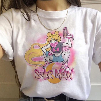 Estetické Mačka Anime Ženy Roztomilý Žena T-shirt Kawaii Tees Módne Ullzang Sailor Moon 90. rokov Vtipné Tričko Harajuku Oblečenie Tričko