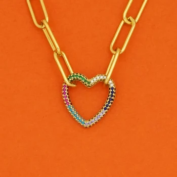 Nový Dizajn Crystal Geometrické Náhrdelníky Pre Ženy, Dievčatá, Zlatá Farba Micro Pave CZ Oválne Srdce Star Rainbow Šperky Strany Darček