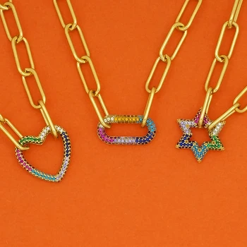 Nový Dizajn Crystal Geometrické Náhrdelníky Pre Ženy, Dievčatá, Zlatá Farba Micro Pave CZ Oválne Srdce Star Rainbow Šperky Strany Darček