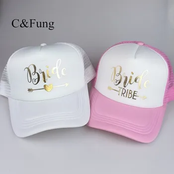 C&Fung dizajnér nevesta má byť nevesta kmeňa trucker klobúky Gold list Tlač šiltovky svadobné Bachelorette Party Klobúk darček