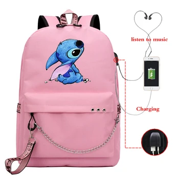 Disney Kawaii Steh Taška na Zips, USB Nabíjanie Mochila Kapacita Batoh Ženy Kpop Školské Tašky pre Dospievajúce Dievčatá Študentov