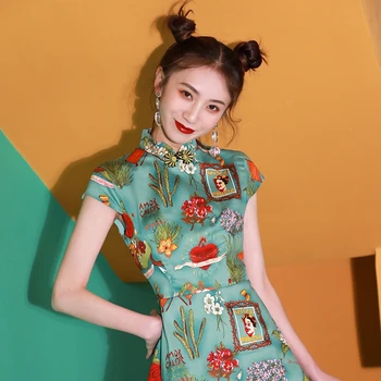 2020 Nové a vylepšené cheongsam tlač šaty čínske tradičné šaty pre ženy cheongsam