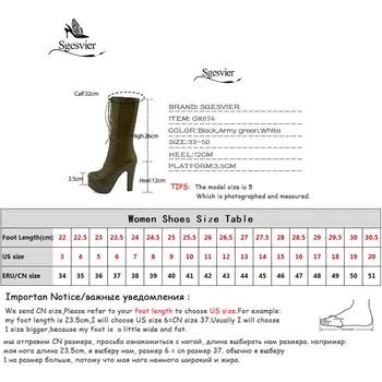 Sgesvier Veľké veľkosti, 33-50 jeseň zima značky polovici teľa topánky pre ženy platformu sexy čipkou pol topánky, vysoké podpätky, topánky OX674