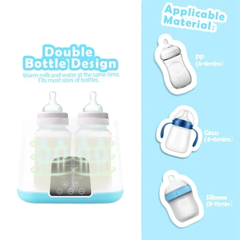 Baby Bottle Warmer, Fľaša Parný Sterilizátor 5-V-1 termostat Smart Dvojité Fľaša Detská výživa Ohrievač pre materské Mlieko alebo vzorca