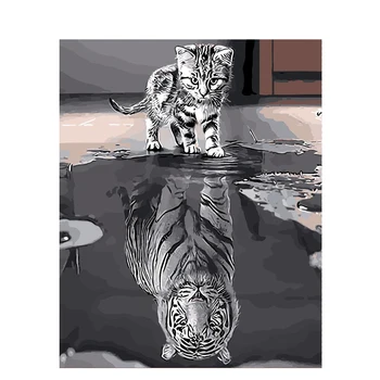 Mačka Maľby Číslo Tiger Zvierat Na Plátne Rám Olej Picutres Kreslenie Podľa Počtu HandPainted Sfarbenie Domova Steny Umenie urob si sám