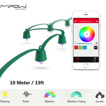 MIPOW PLAYBULB 10m Smart String Svetlo Vonkajšie Vianočné Svetlo Vodotesný LED Lano Svetlo App Control