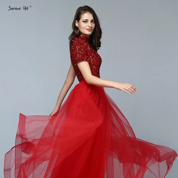 Dubaj Luxusné Najnovší Dizajn Červené Večerné Šaty 2020 Crystal Krátke Rukávy Večerné Šaty Serene Hill LA60793