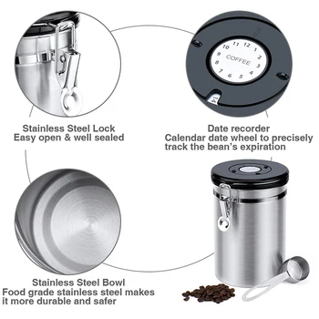 Leeseph Káva hermeticky uzavretých Nádobu - Nerez CO2 Ventil Skladovanie Kanister s Lopatka - Udržiava Kávu Čerstvé Chutné