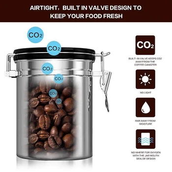Leeseph Káva hermeticky uzavretých Nádobu - Nerez CO2 Ventil Skladovanie Kanister s Lopatka - Udržiava Kávu Čerstvé Chutné