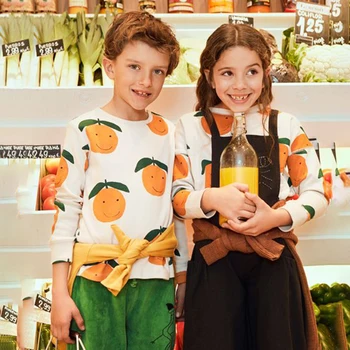 Batoľa Chlapec Dievča Oblečenie Rodiny Zodpovedajúce Oblečenie Bavlna Bežné Tshirts + Šaty Oranžové Ovocie Dieťa Romper + Leginy Deti Oblečenie