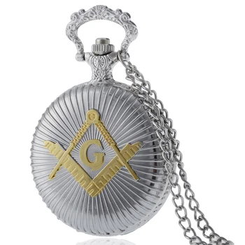Cool Silver A Zlaté Slobodomurárstva Freemason Slobodomurárstva Tému Zliatiny Quartz Fob Vreckové Hodinky S Náhrdelník Reťazca