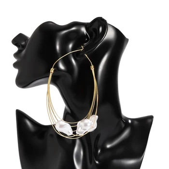 IngeSight.Z Medi Geometrické Veľký Kruh Hoop Náušnice Vyhlásenie Vrstvený Imitácia Perly Barokový Slučky Náušnice Šperky pre Ženy
